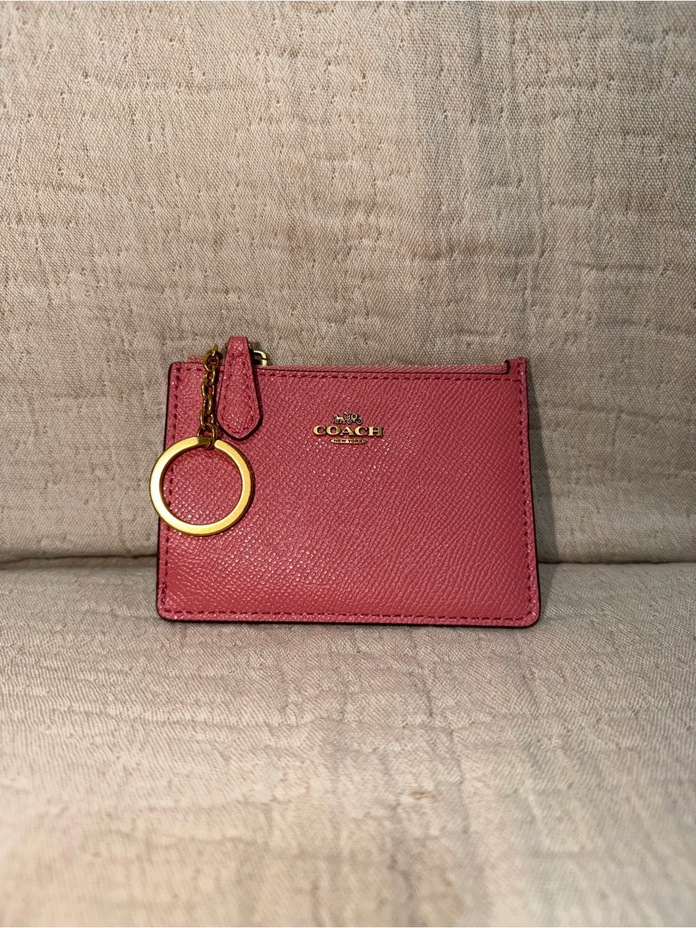 Coach Pink Leather Card Holder with Gold Key Ring